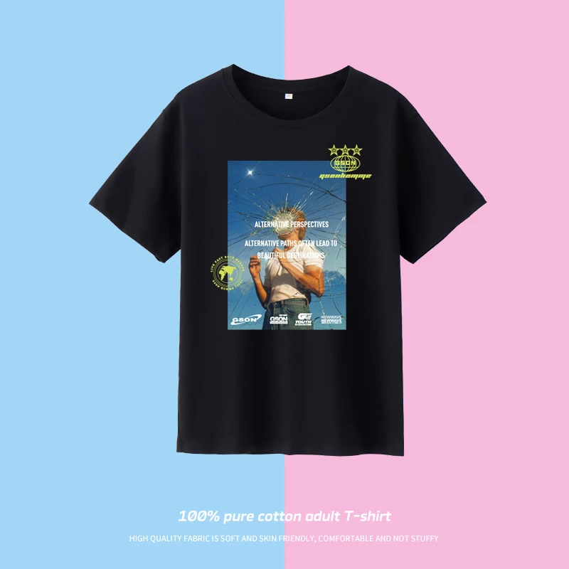 夏季T恤男短袖男装潮牌3D裂痕玻璃感网红款时尚男装美式潮牌百搭a