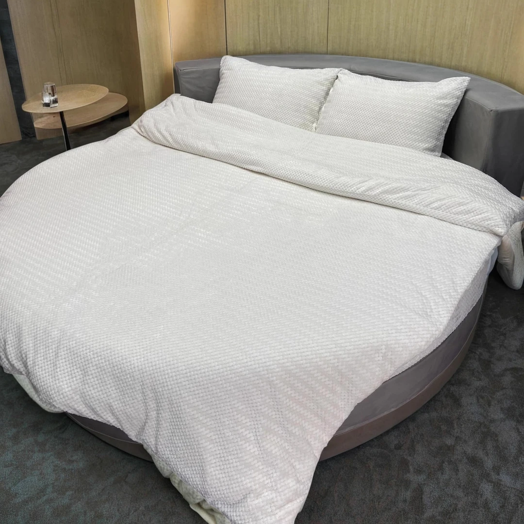 冬季酒店白色圆床四件套保暖牛奶绒云豆绒被套床笠圆形床用品