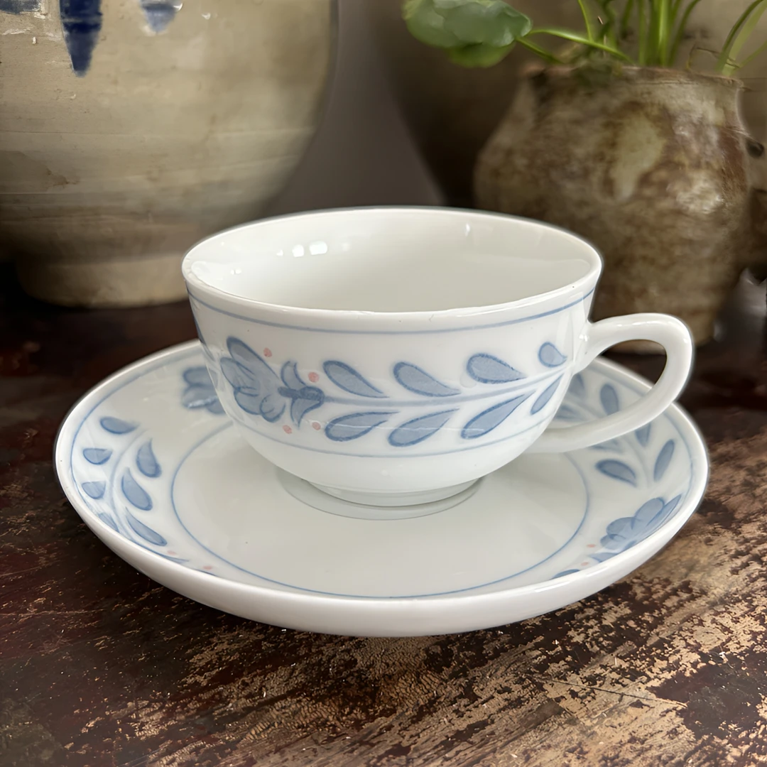 老库存国光老瓷器留香一杯一碟茶杯釉下彩杯碟咖啡杯水杯微瑕