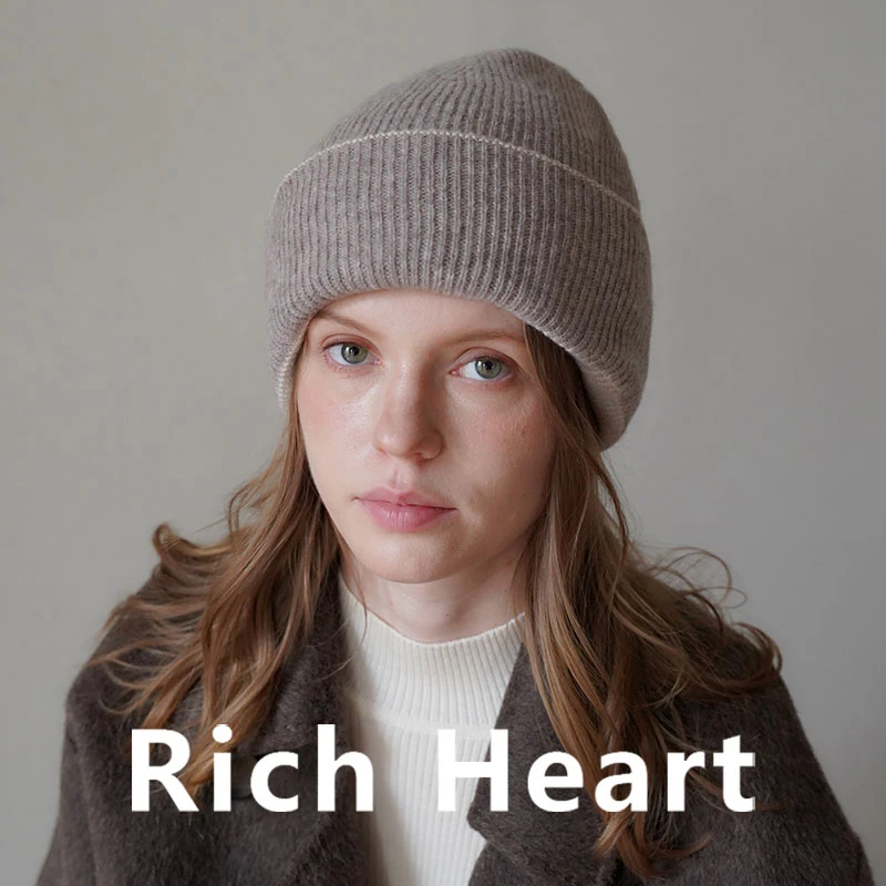心奢饰Rich Heart/帽子冬纯羊毛双层拼色加厚保暖显脸小情侣冷帽