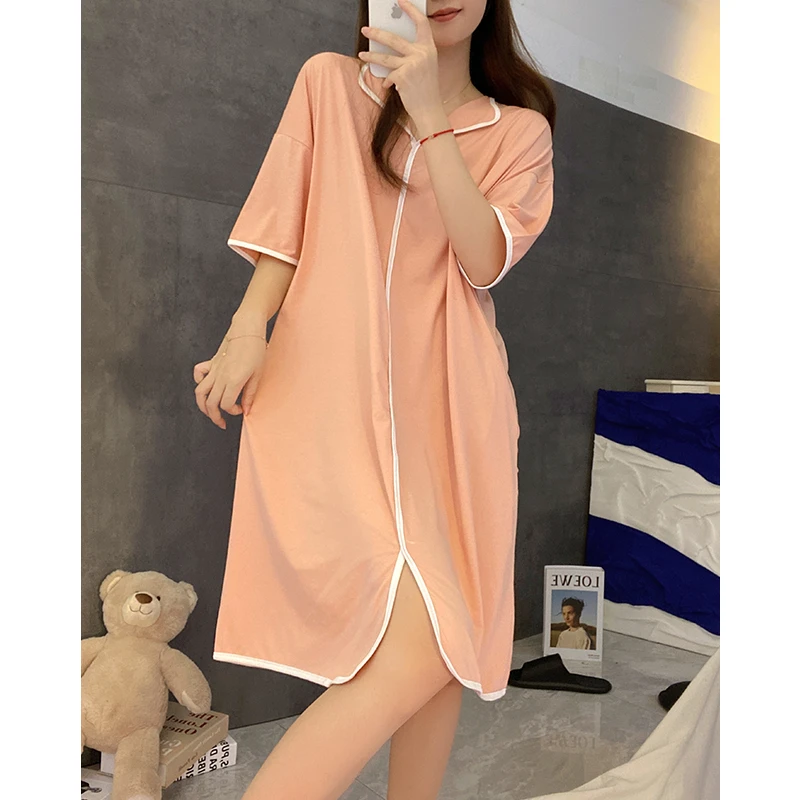 2023年新款带胸垫一体睡裙女夏季莫代尔棉短袖薄款冰丝睡衣家居服