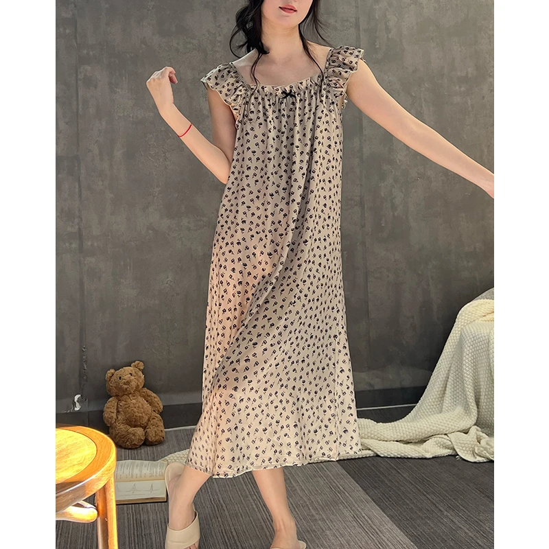 冰丝吊带睡裙女夏季薄款无袖性感可爱可外穿家居服睡衣女春秋款