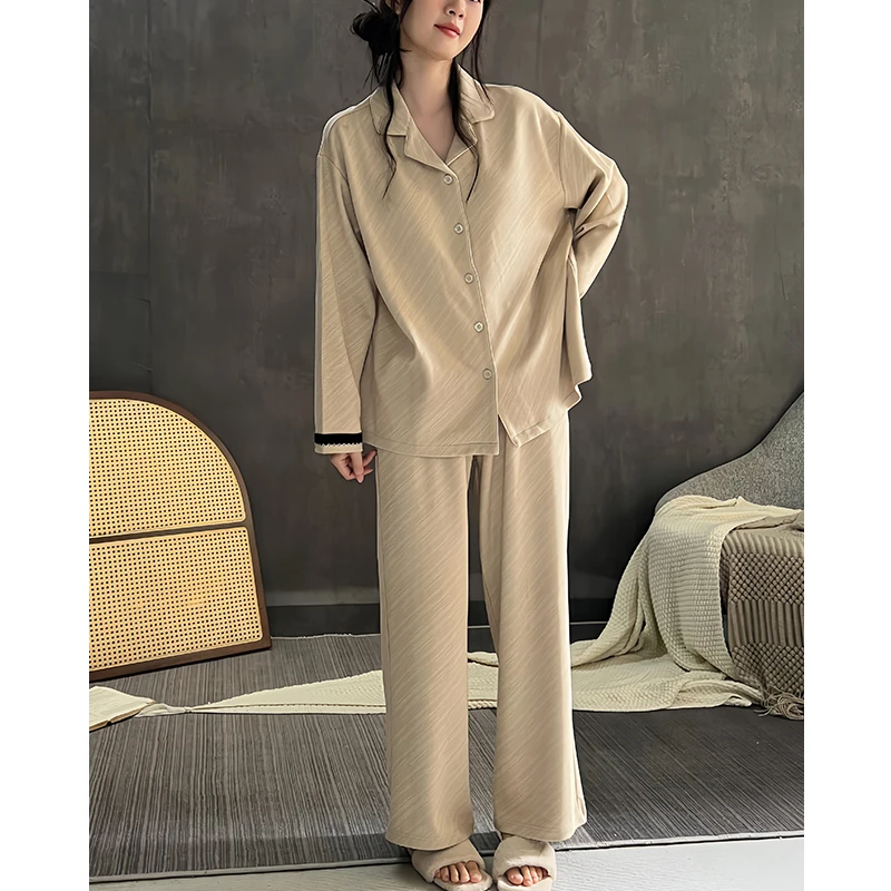 及好25年新款带胸垫一体睡衣女春秋季纯棉长袖开衫高级感家居服