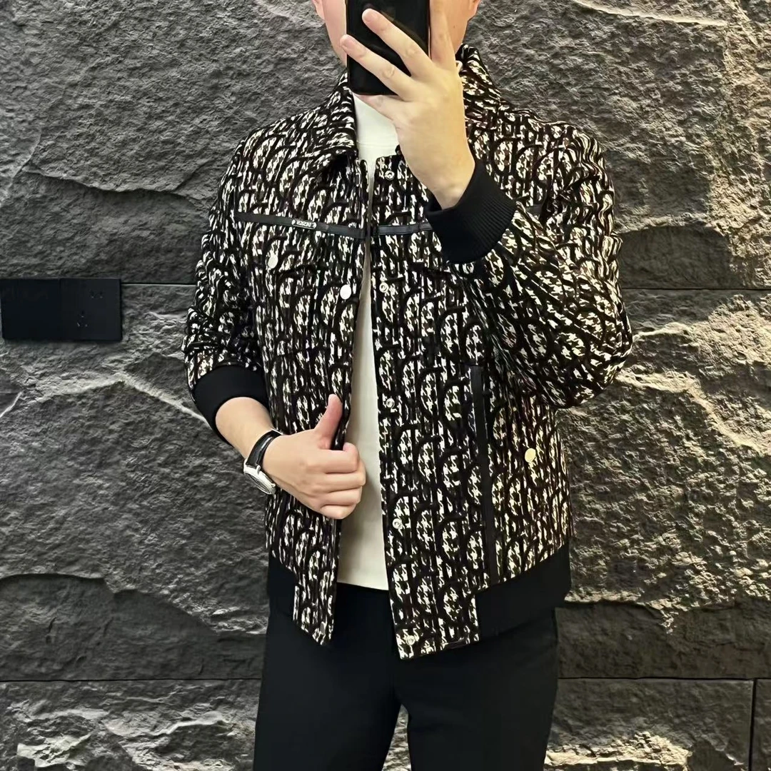 新款高端男士潮流百搭时尚拼皮休闲针织羽绒服24JH669