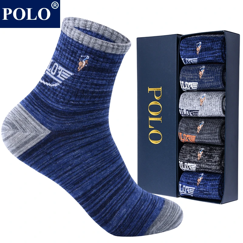POLO袜子男中厚保暖中筒袜秋冬时尚百搭吸汗透气柔软舒适运动棉袜