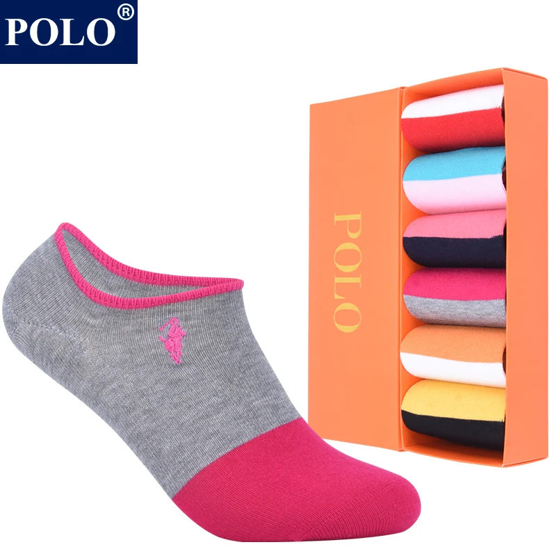 POLO女士时尚彩色百搭浅口低帮船袜夏季薄款运动跑步吸湿排汗短袜