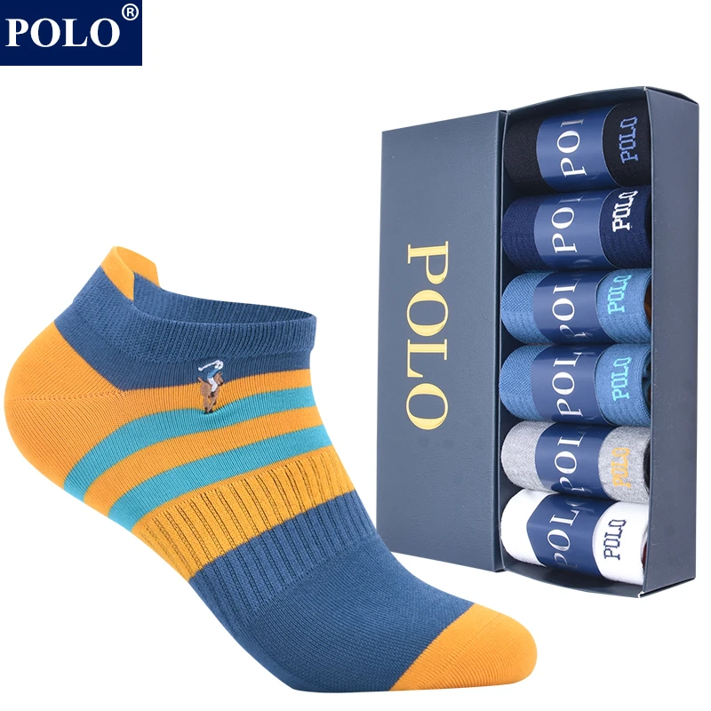 POLO袜子男士中部收紧防滑护跟运动袜春夏新款彩色吸汗透气短袜