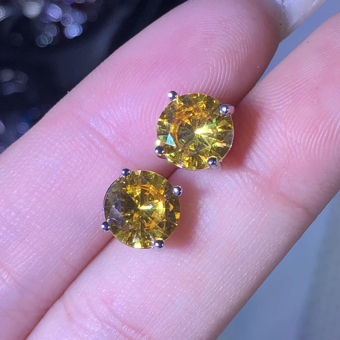 3144黄啊塞耳钉银色托培育一对8克拉4爪6爪开口可调节精选