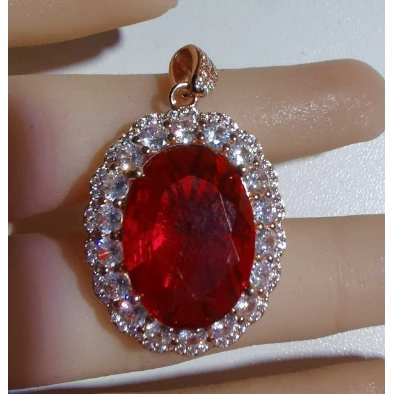 22104 深红宝吊坠银色托气质轻奢 时尚复 古培育 红色精（配链子）