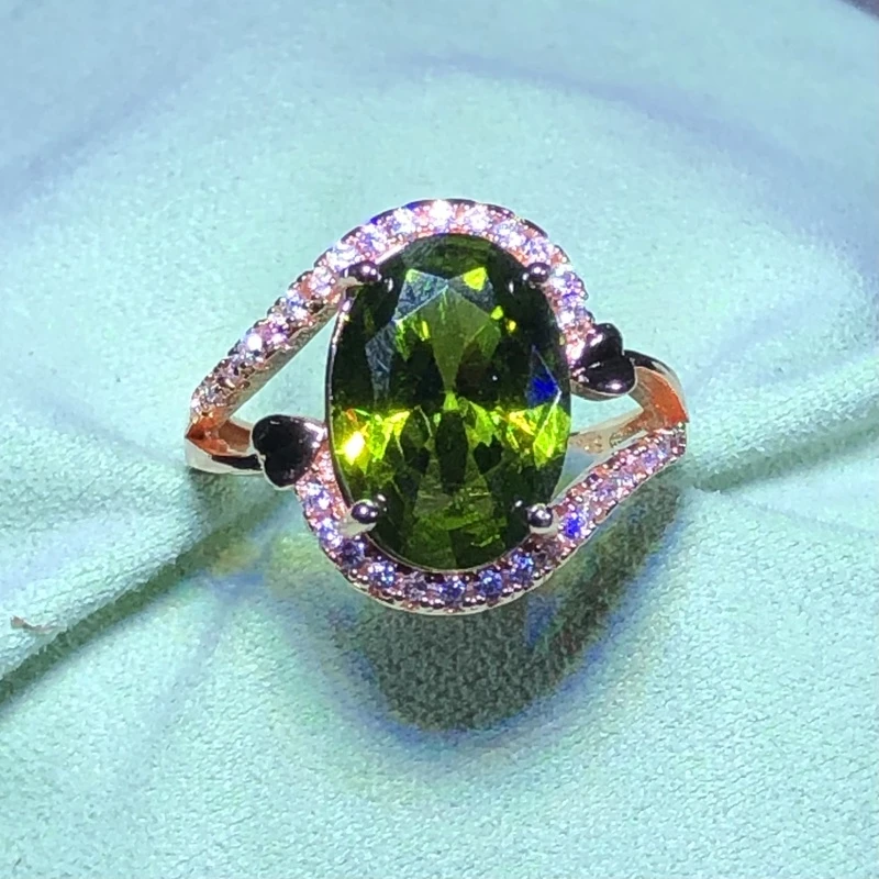 1294橄榄绿戒指玫瑰色托豪华款开口可调节精选