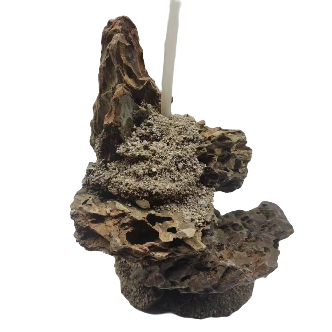 手工假山、河沙松皮石复合材料、流水效果、带小静音低功耗小水泵