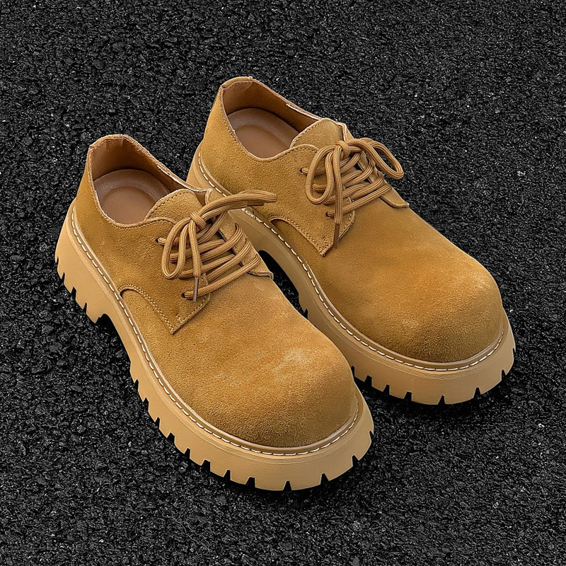 男女同款休闲德比鞋2025新款马丁靴复古工装靴厚底增高透气皮鞋潮