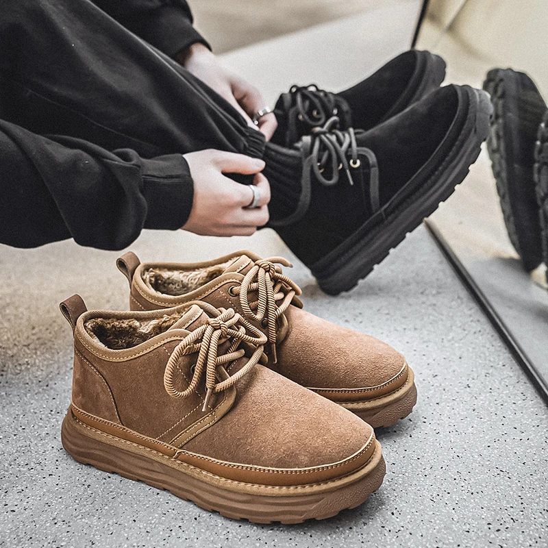 棉鞋男冬季2025新款保暖时尚加绒加厚面包鞋皮毛一体雪地靴男休闲