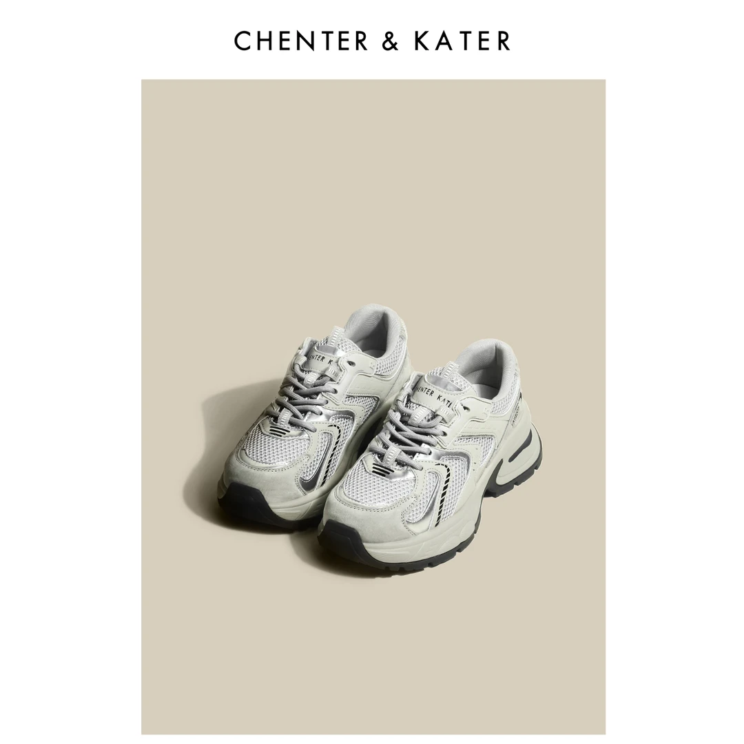 CHENTERKATER运动鞋女2024新款韩版厚底设计感轻便显脚小老爹鞋