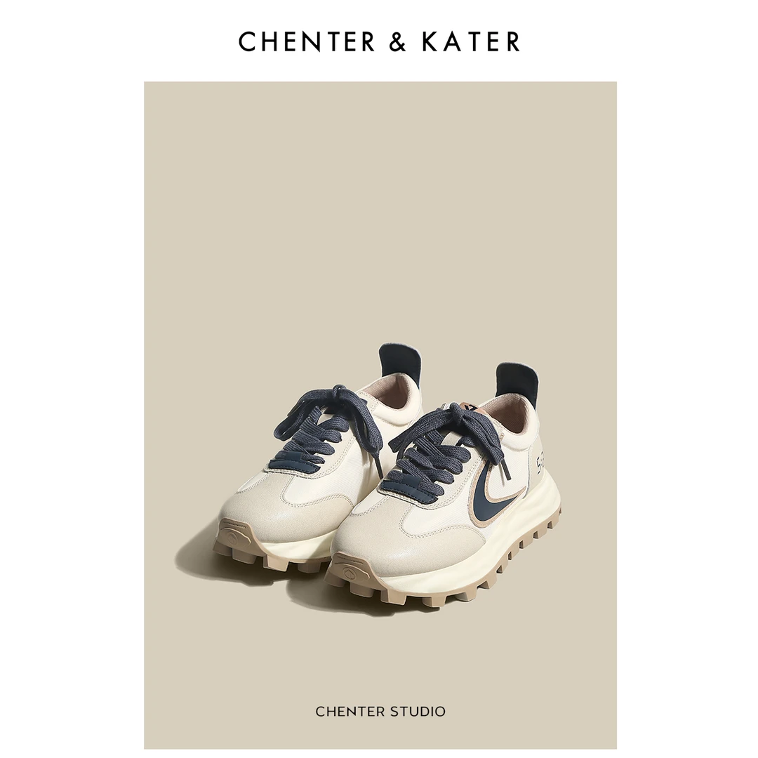 CHENTER&KATER运动鞋2023夏季新款ins潮拼色厚底休闲板鞋女百搭