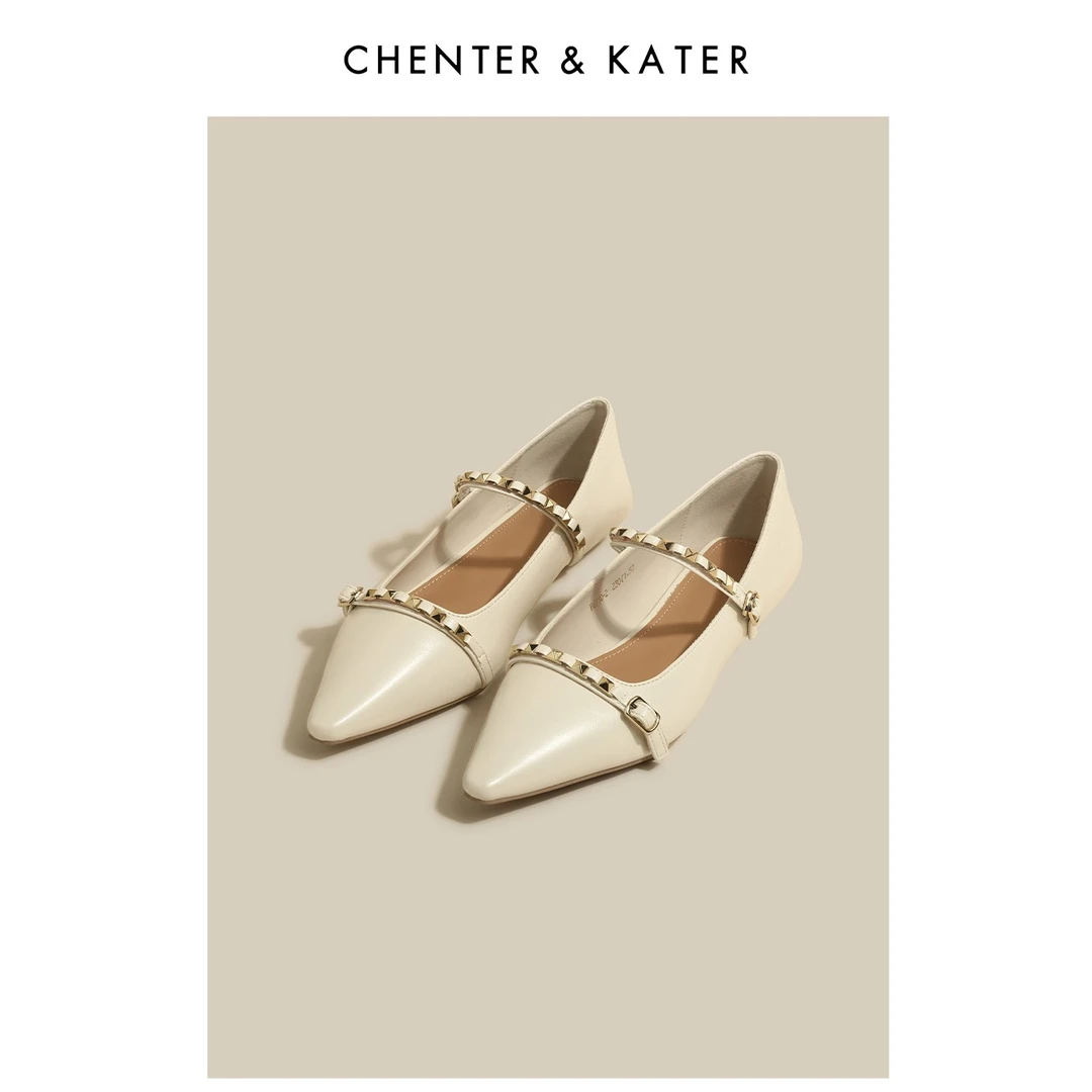 CHENTER&KATER玛丽珍鞋法式小香风一字扣尖头浅口平底通勤单鞋女8