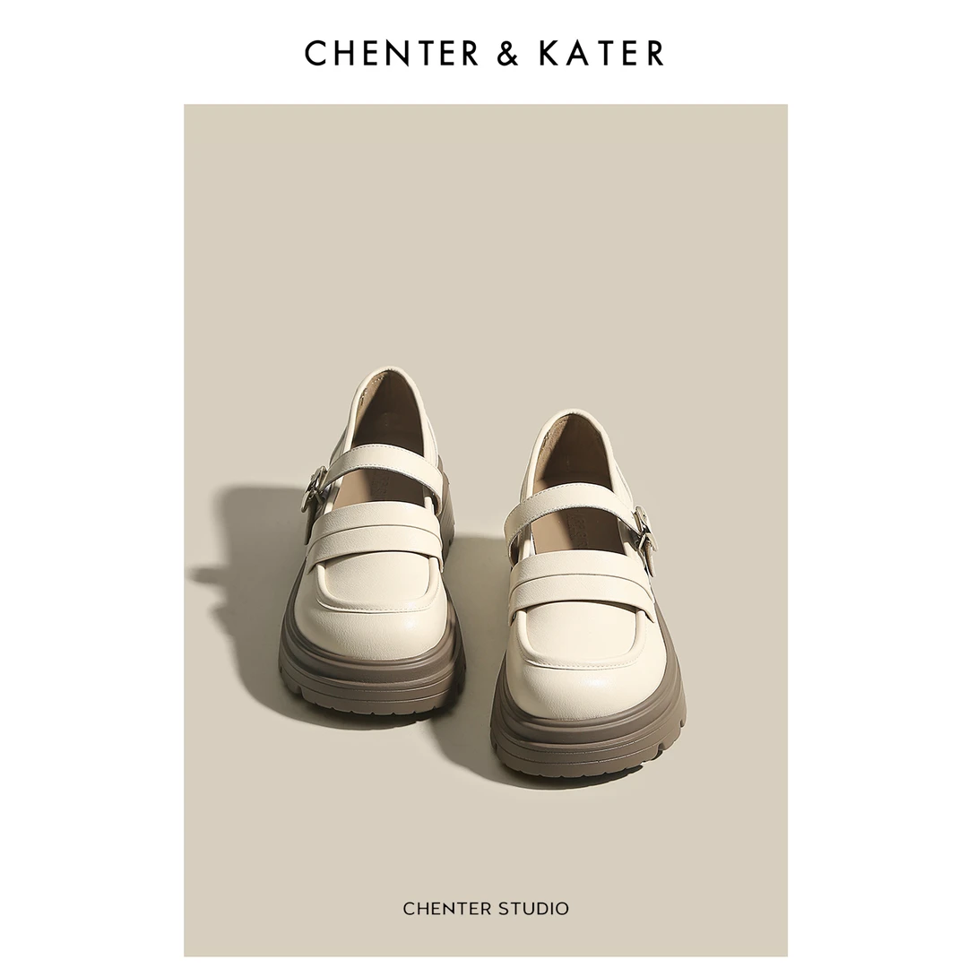 CHENTERKATER 玛丽珍女鞋圆头厚底单鞋一字扣小皮鞋乐福鞋女百搭