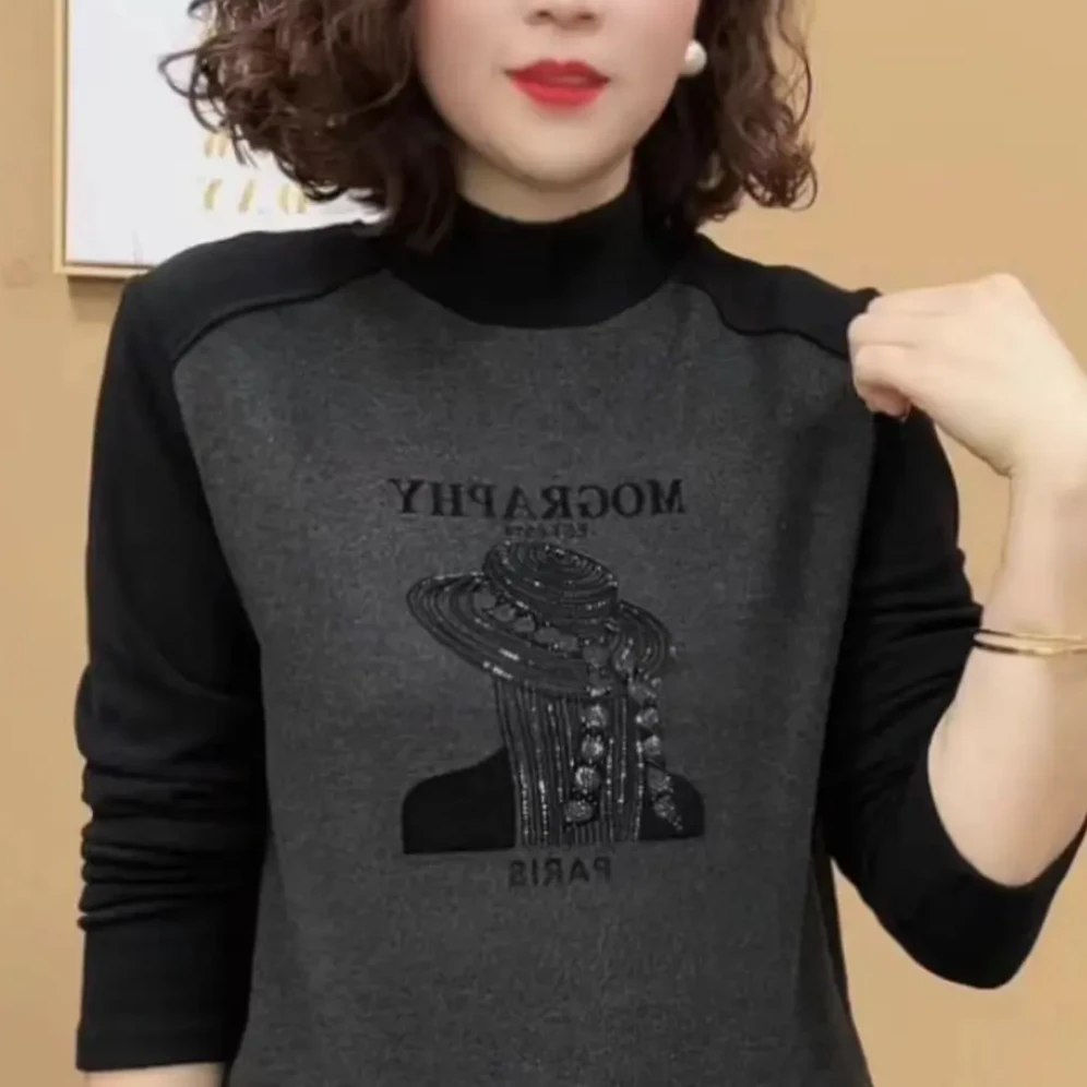 冬季新款品质女装半高领拼色双面绒打底衫修身百搭长袖显瘦上衣女