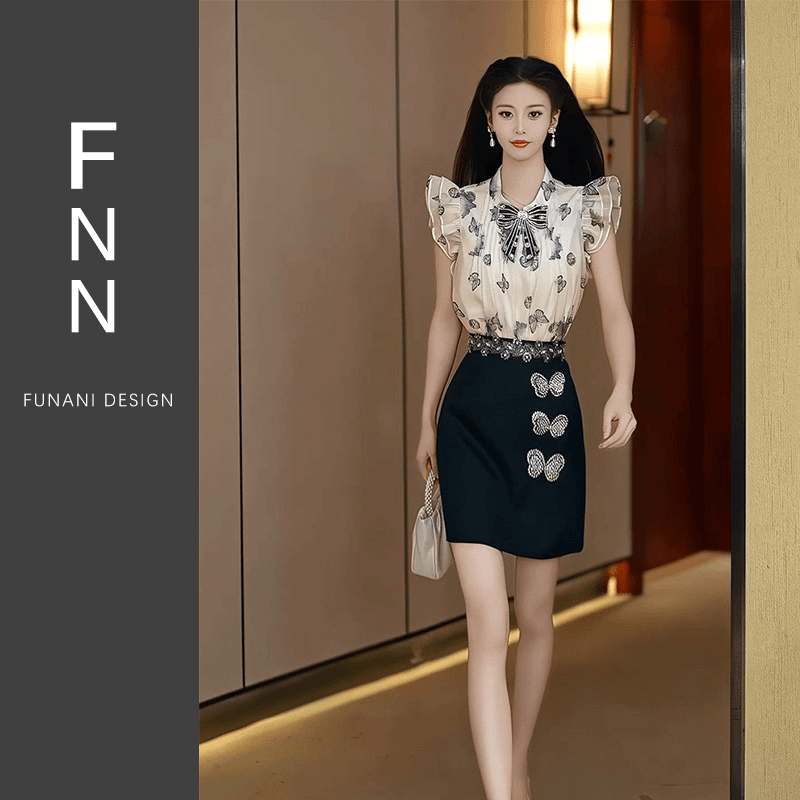 芙娜妮时尚新中式设计感收腰流苏T恤小个子春夏女两件套F2412237