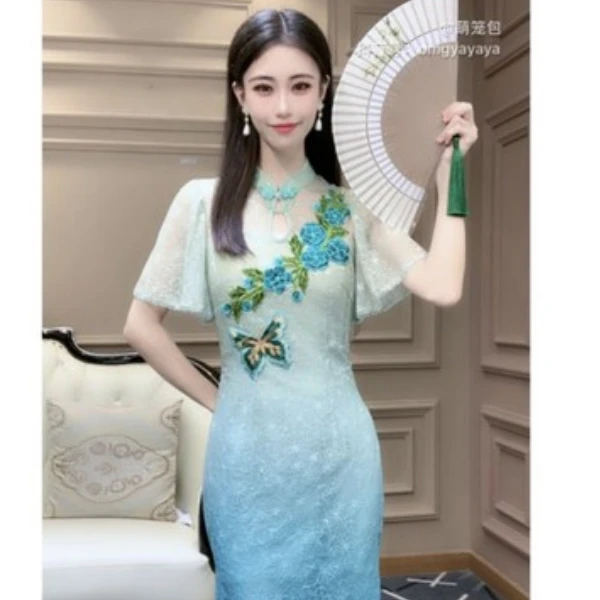 【芙娜妮轻奢】国风高级感重工刺绣气质连衣裙2023秋季新款K2321738