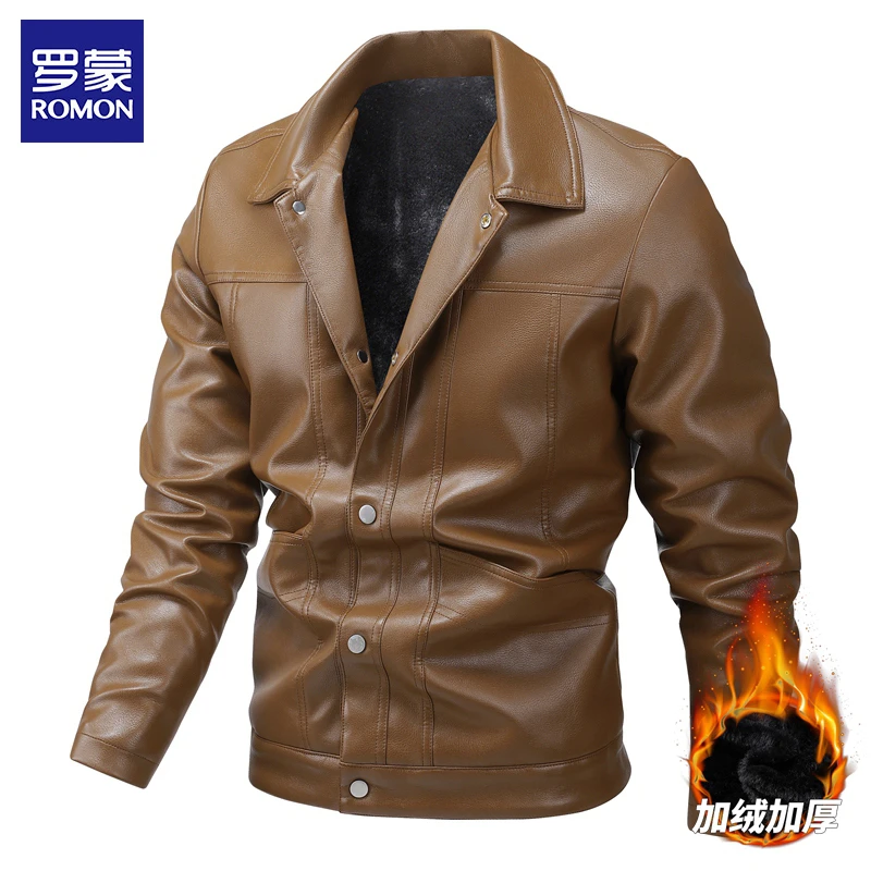 罗蒙皮衣春季新款加绒商务休闲防风防水男士外套舒适百搭时尚潮流