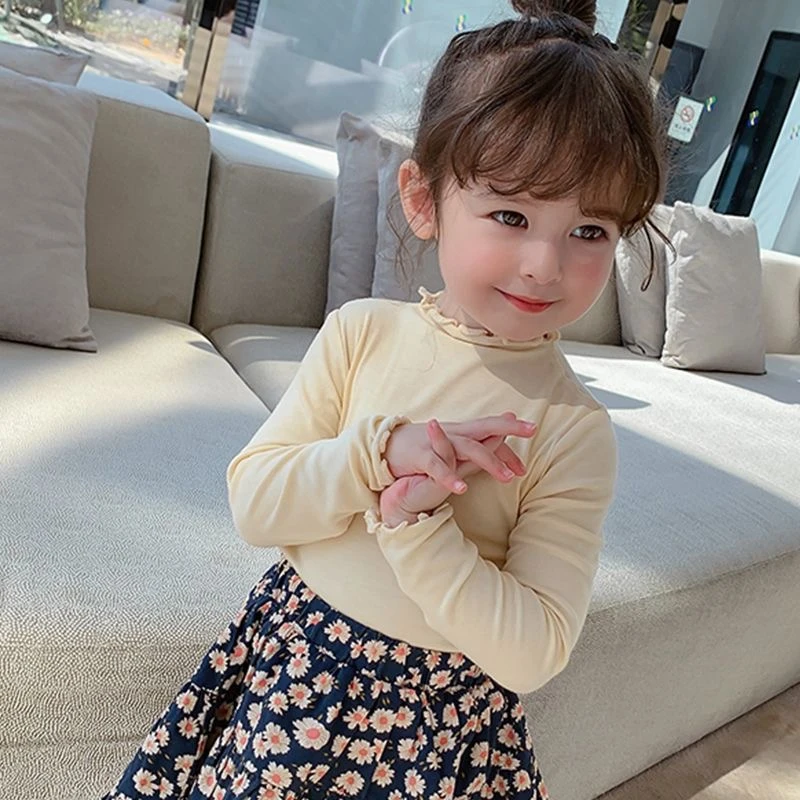 儿童长袖T恤莫代尔秋衣春秋女童打底衫宝宝秋冬薄款木耳边上衣