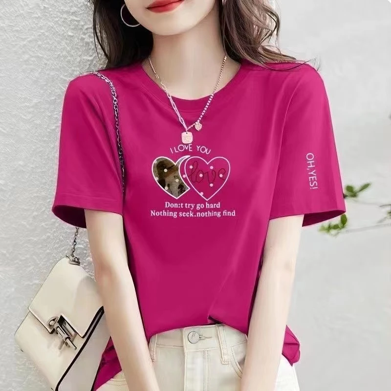 【双爱心带袖标】正肩短袖女装圆领夏季内搭打底衫2024新款体恤上衣