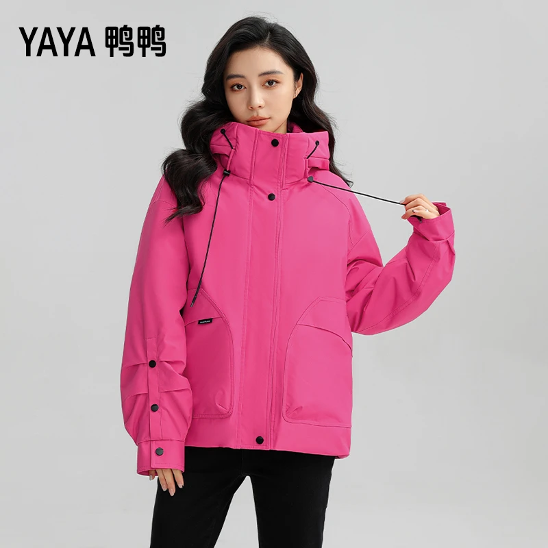 YAYA/鸭鸭新款派克冲锋羽绒服女款运动户外加厚防风保暖秋冬百搭