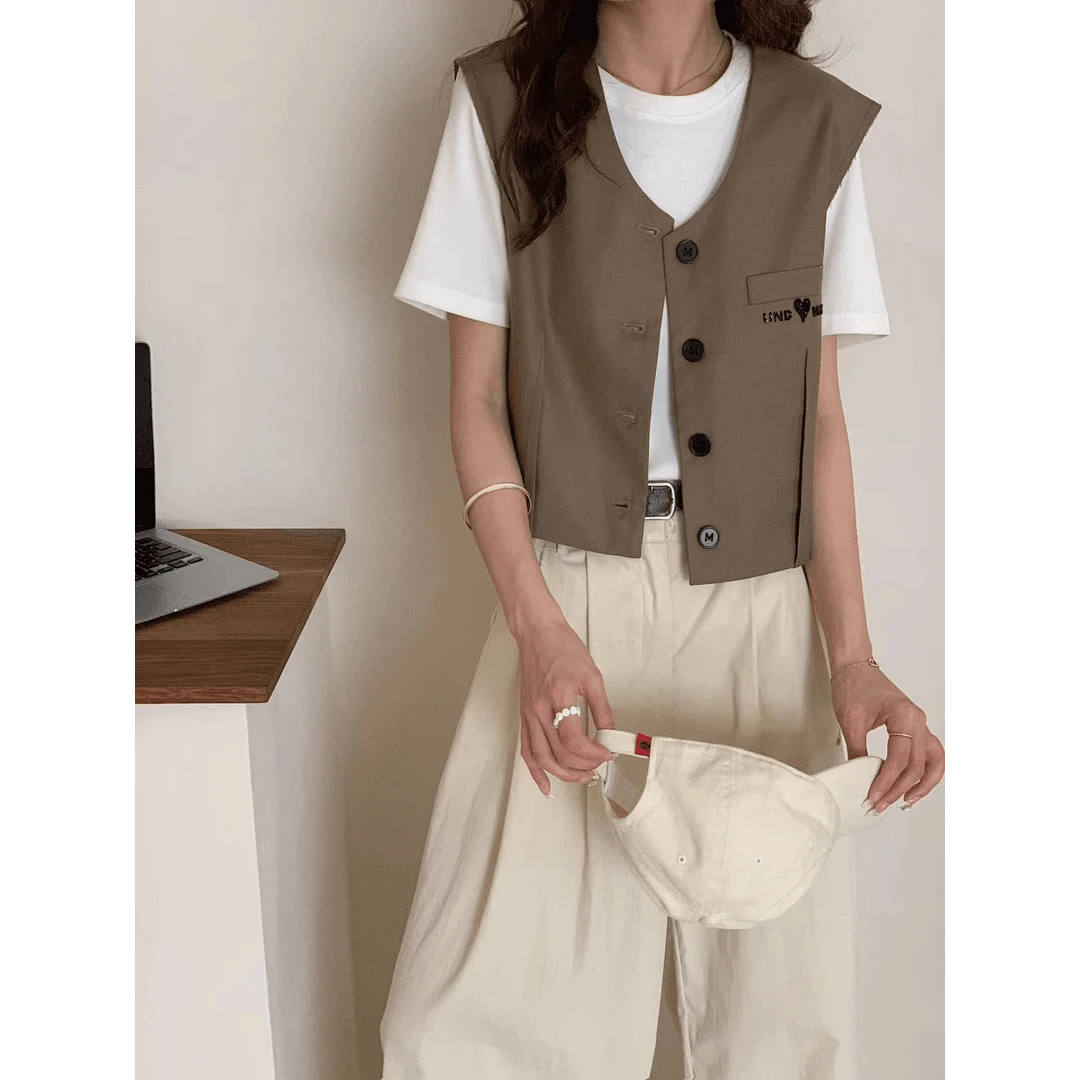 T-1春季新品显瘦无袖休闲设计感小众马甲