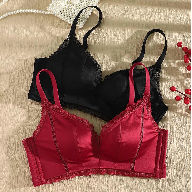 DK新款爆款红色内衣女大胸显小薄款聚拢本命年结婚新娘无钢圈文胸