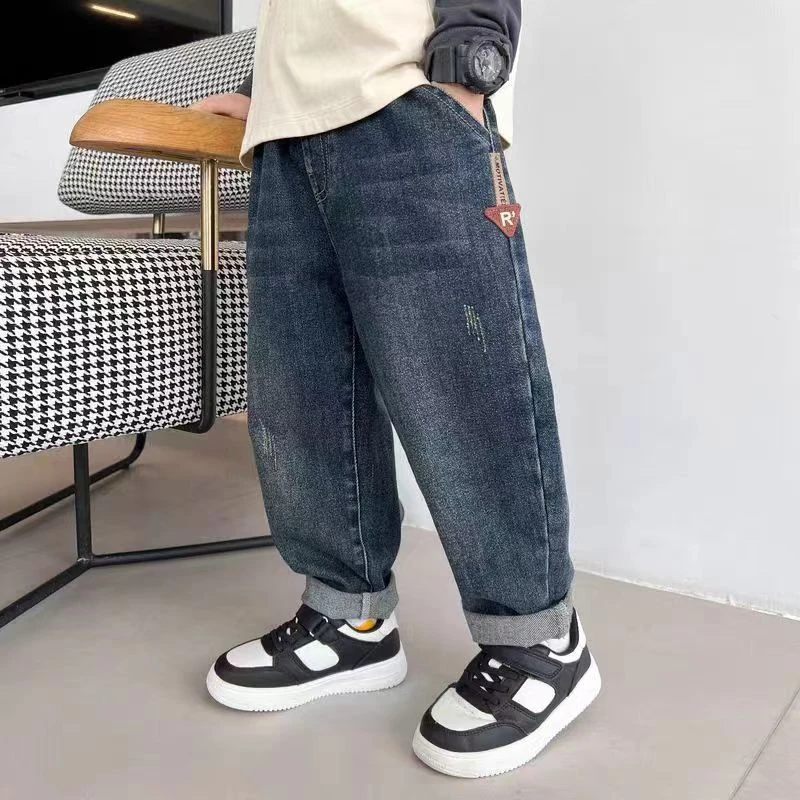 男童牛仔裤儿童春秋新款中小童潮流宽松长裤男宝爆款超软老爹裤潮