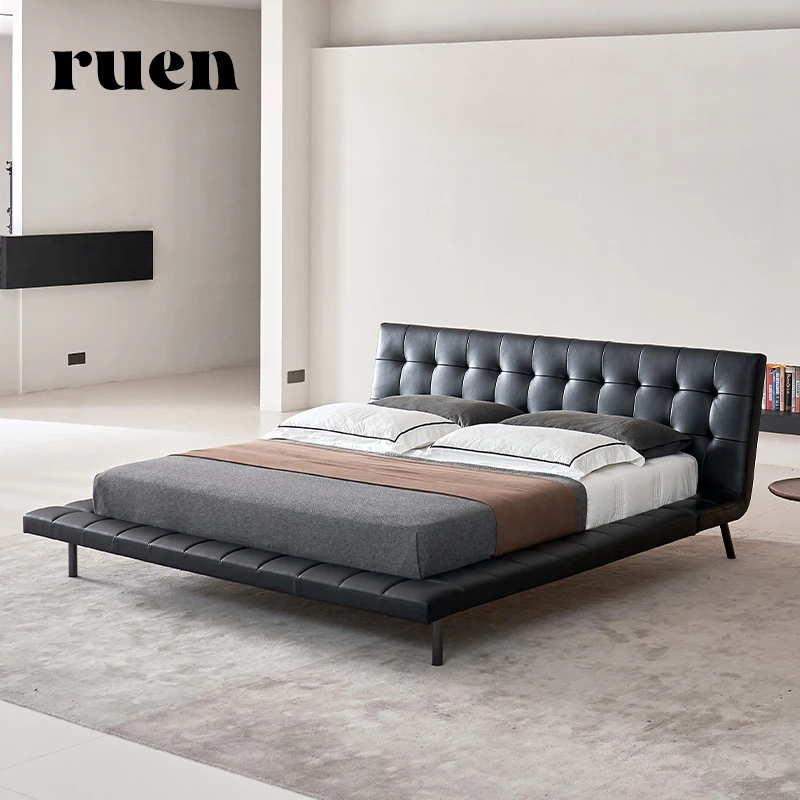 如恩 ONDA昂达真皮床意大利设计意式极简悬浮床黑色双人大床BD189