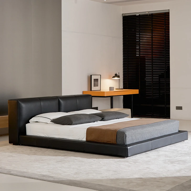 如恩 意式极简风格豆腐块床榻榻米真皮软床主卧双人大床矮床BD003