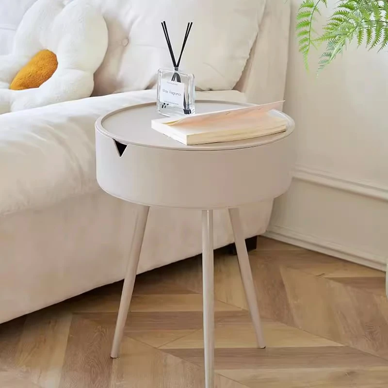 奶油风圆形客厅茶几小户型家用现代简约迷你沙发边几小桌子床头桌