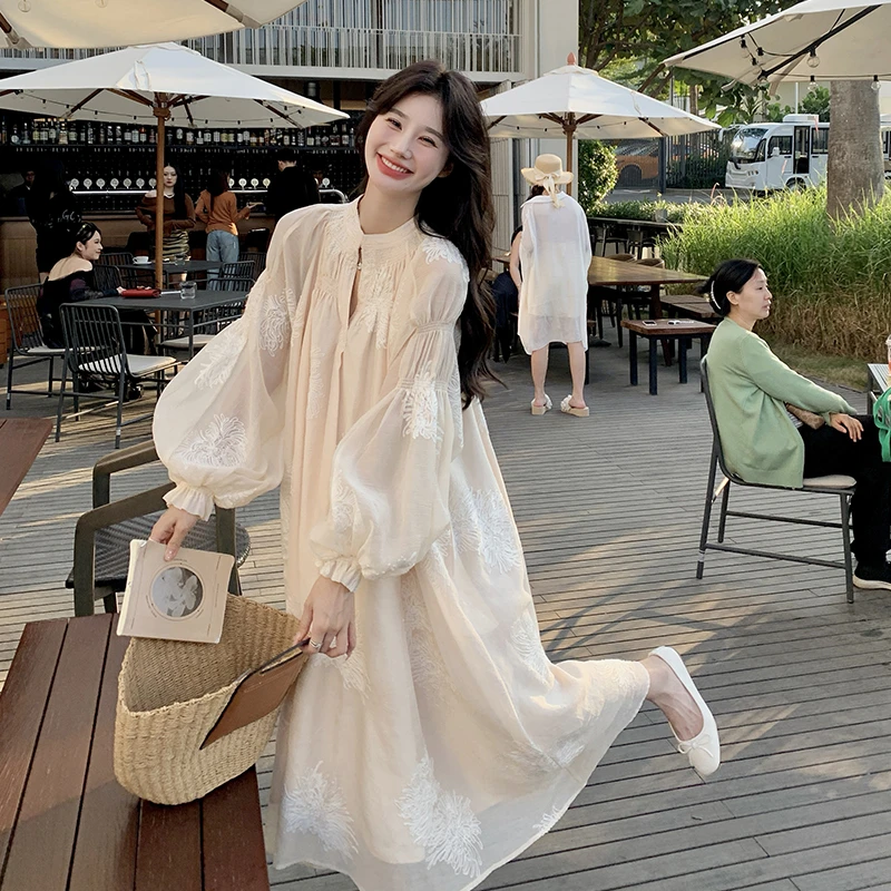 【林老板专属】法式复古仙女裙刺绣宽松灯笼袖连衣裙时尚气质裙子