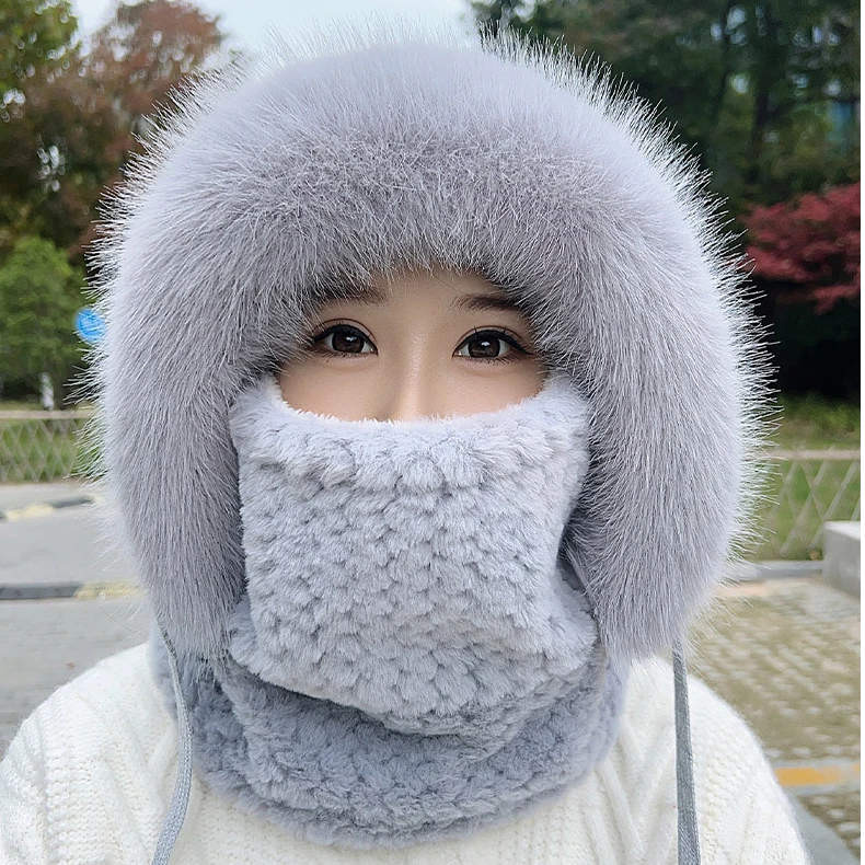 冬季爆款户外骑行雷锋帽2024女士保暖加绒加厚防寒面罩围脖一体帽