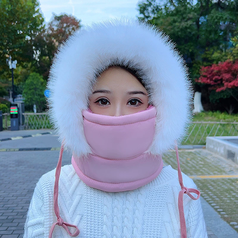 2024户外爆款冬季面罩围脖一体帽男女情侣加绒保暖护耳滑雪雷锋帽