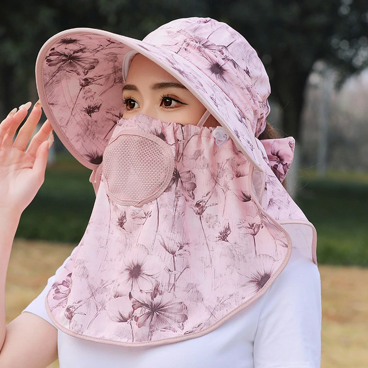 2024新款下地干活帽子遮阳女夏采茶帽可扎马尾大沿防晒护颈太阳帽