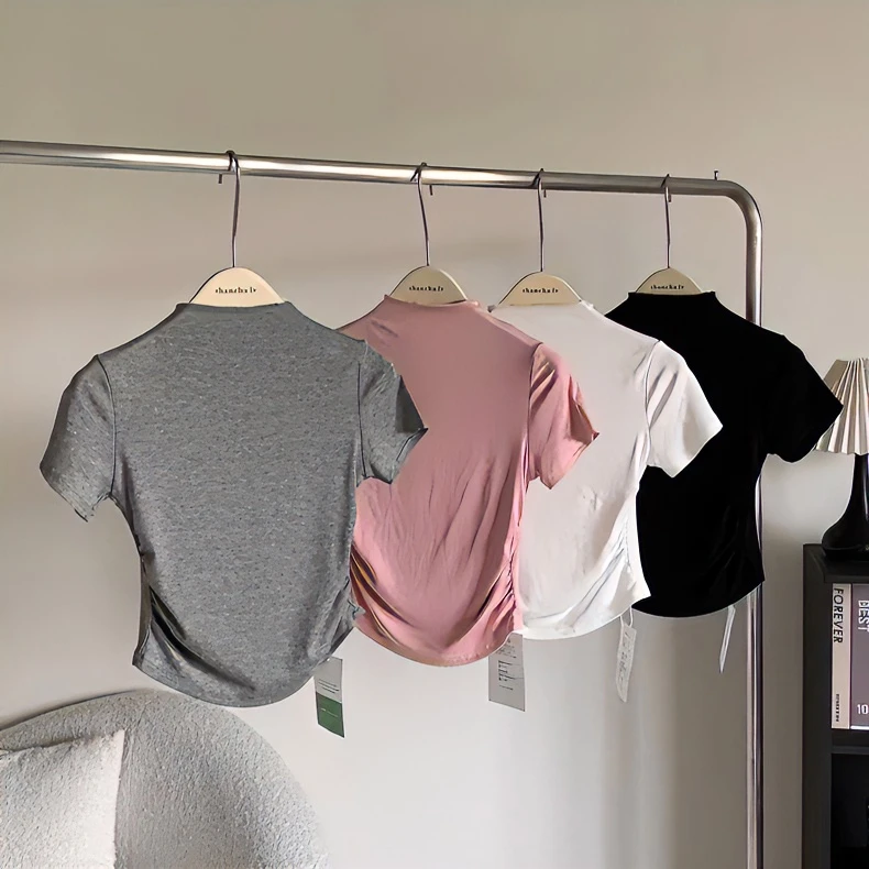 【人手必备】纯欲百搭显瘦正肩蚂蚁腰短袖T恤修身纯色1307