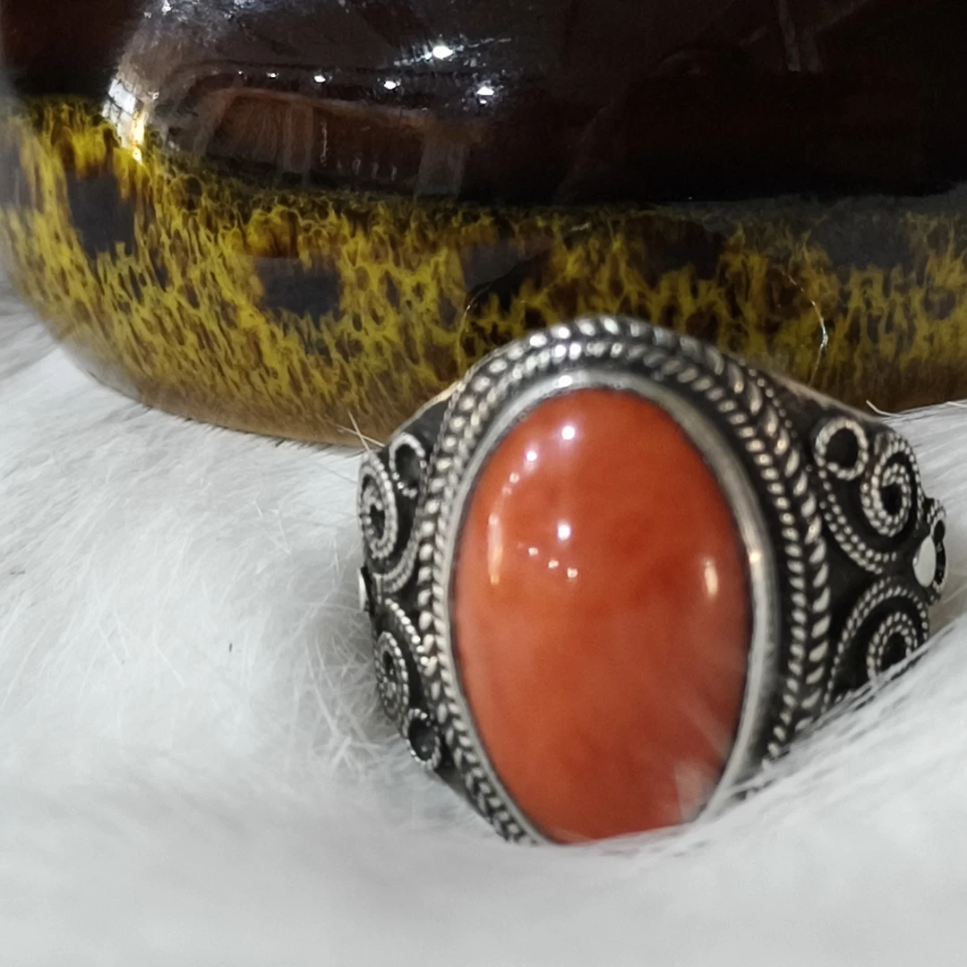 足银戒指 蒙古元素 原创设计 精美手工制作老旭日戒指