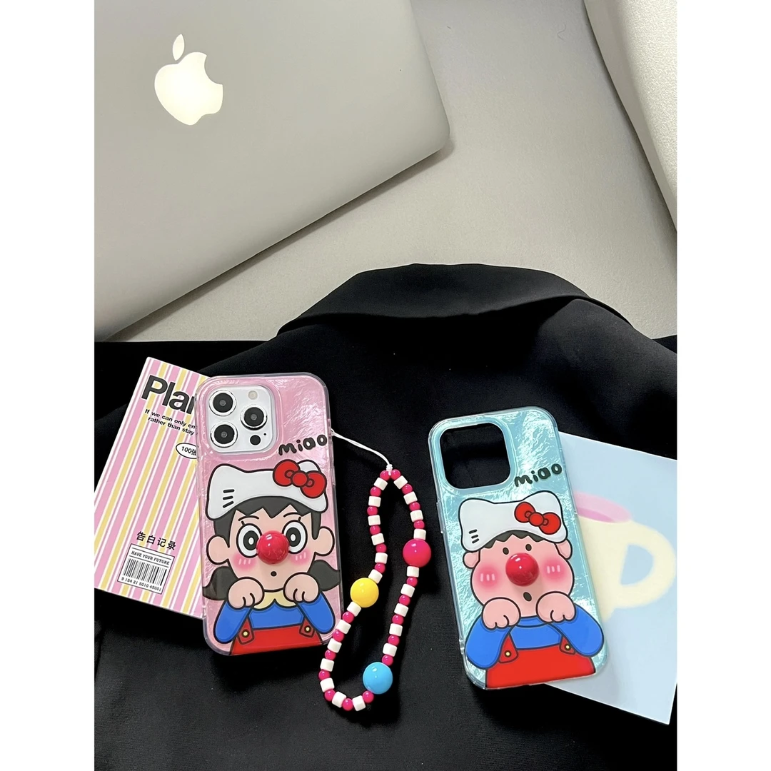 搞怪卡通胖虎静香双层链条苹果手机壳iPhone15/14Pro/13硬