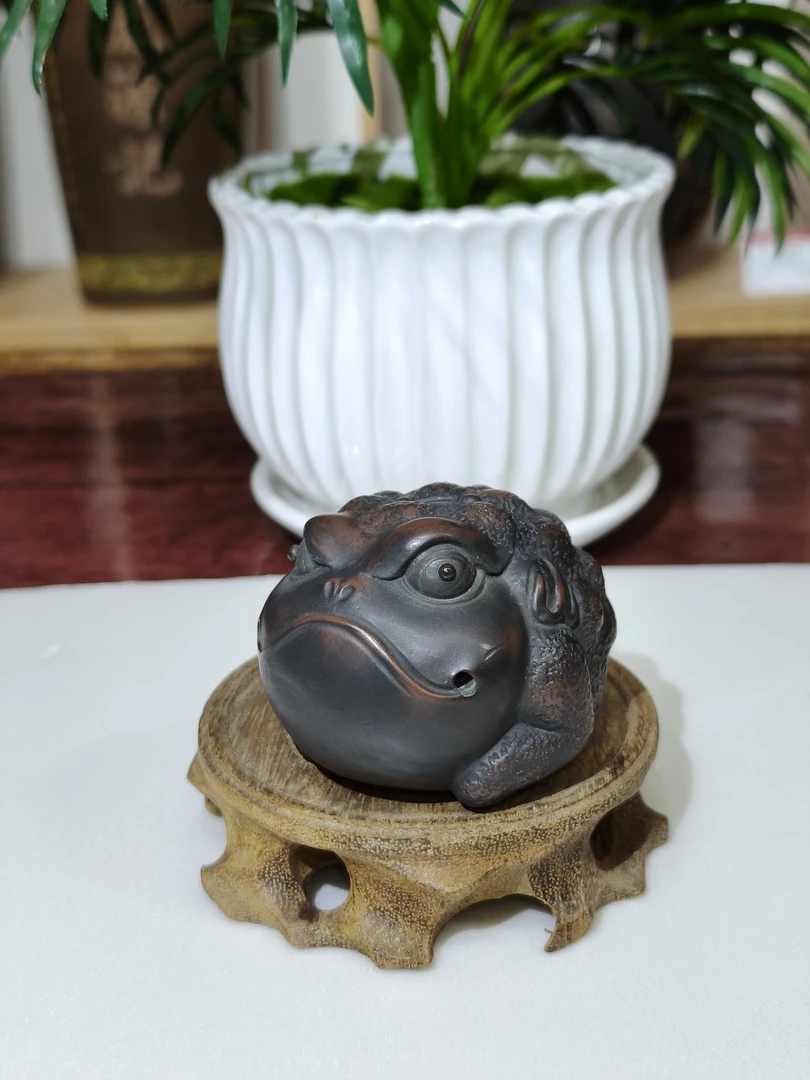 坭兴陶金蟾摆件纯手工制作 纯天然泥料