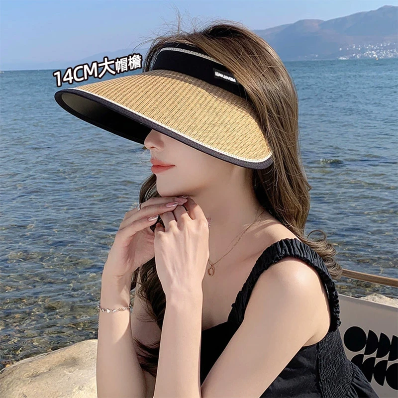 空顶帽女夏2025新款帽子沙滩帽遮脸编织草帽鸭舌帽遮阳太阳帽户外