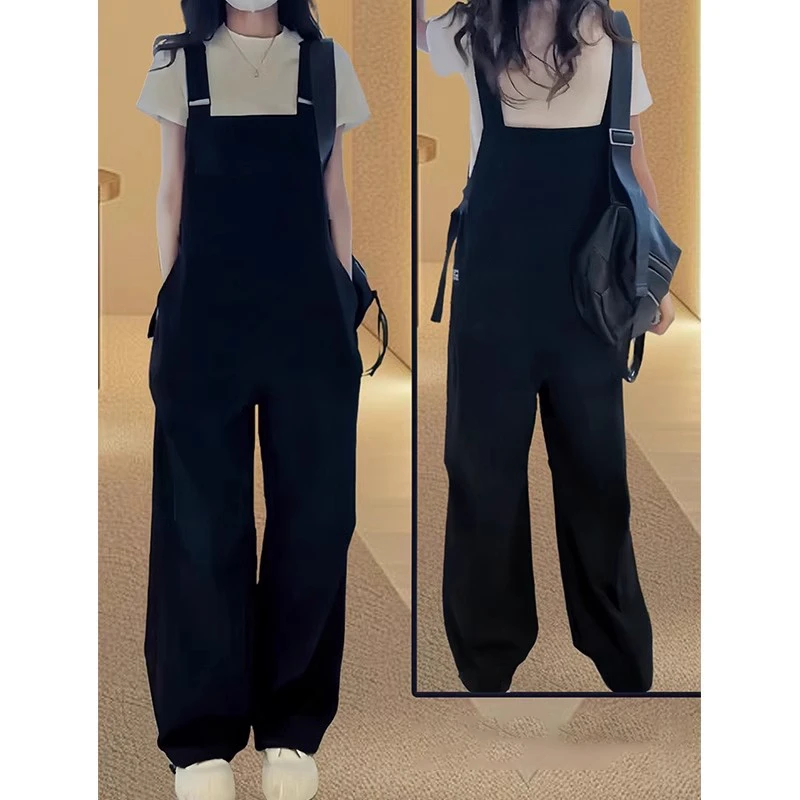 小个子黑色遮肉牛仔背带裤女2025夏季新款减龄高腰显瘦阔腿连体裤