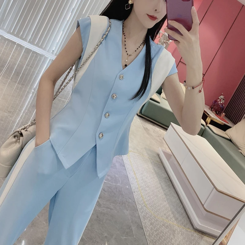 高级感小香风套装女2025夏新款炸街减龄时尚气质马甲阔腿裤两件套