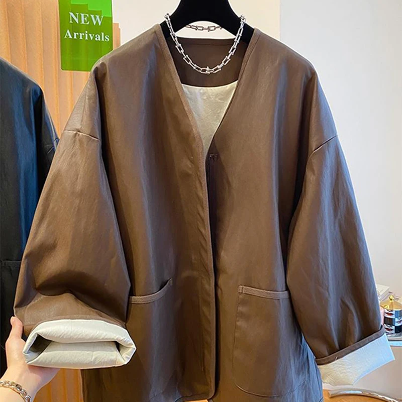 高级感黑色皮衣外套女春秋2025新款宽松洋气时髦酷飒风中长款上衣