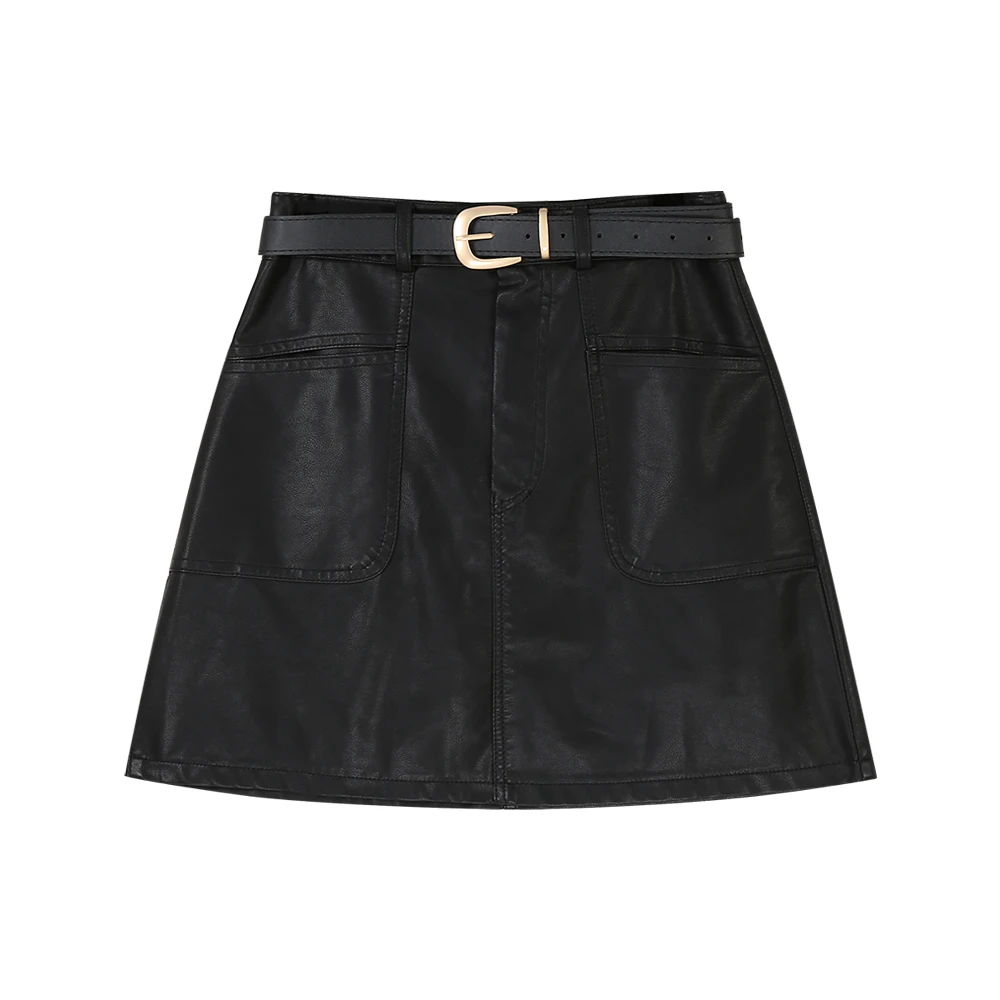 【送皮带】 黑色皮裙2025早秋新款高腰显瘦A字裙子短裙半身裙女秋冬