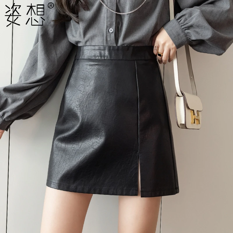 黑色pu小皮裙半身裙女早秋a字裙子短裙高腰2025新款秋季高腰半裙