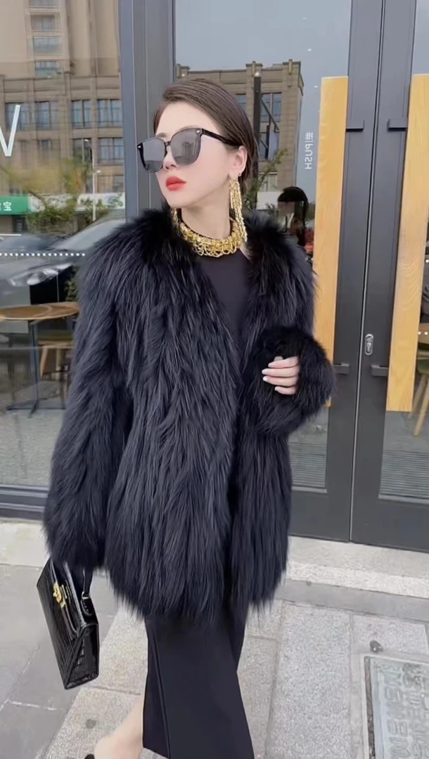 外套女款爆款2024新款北美洲貉子毛车条加厚保暖冬季厚外套-2308