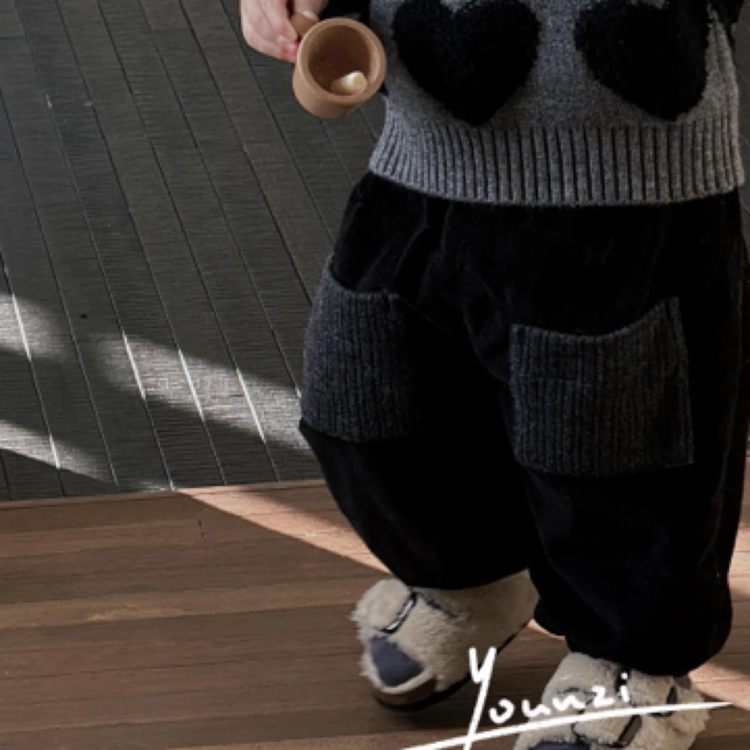 2024深秋新款右子男宝婴童加绒保暖撞色休闲卫裤